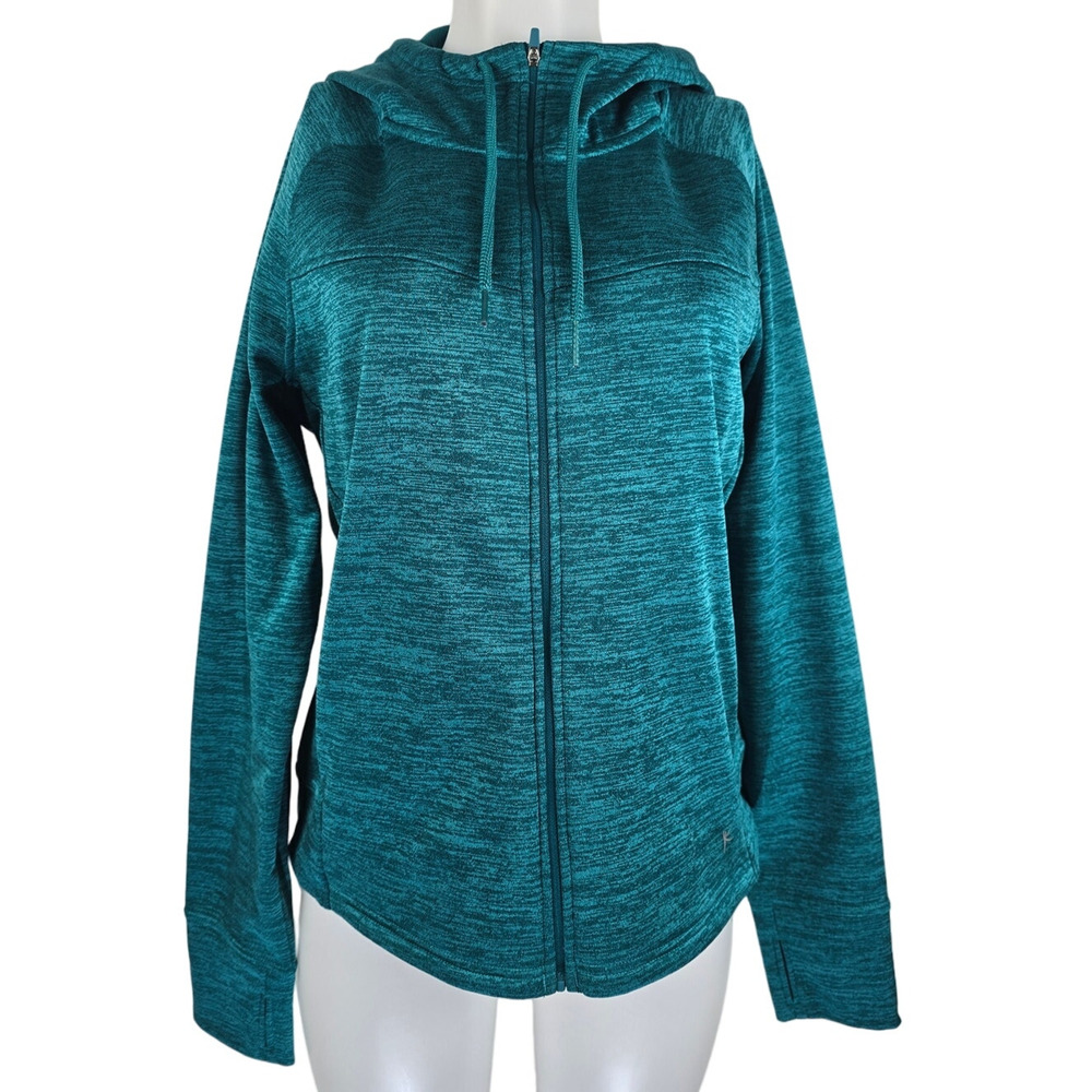Danskin Now Heathered Green Hooded Fleece Lined Thumb Holes Jacket Women's L